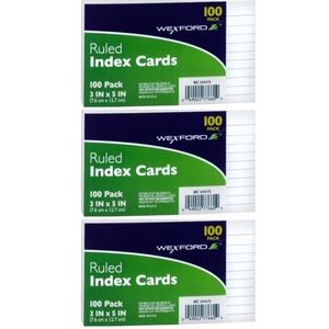 3 Pack Wexford 100ct Ruled Index Cards NEW